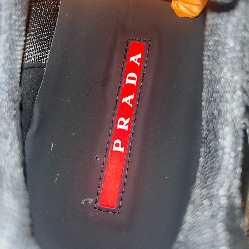 Prada Black Patent Leather & Mesh Sneakers with Red Logo Accent - Picture 6 of 8